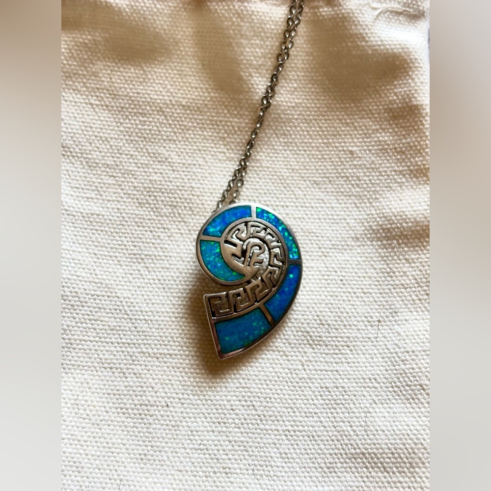 Stamped Sterling Silver Long Chain Nautilus Shell Necklace